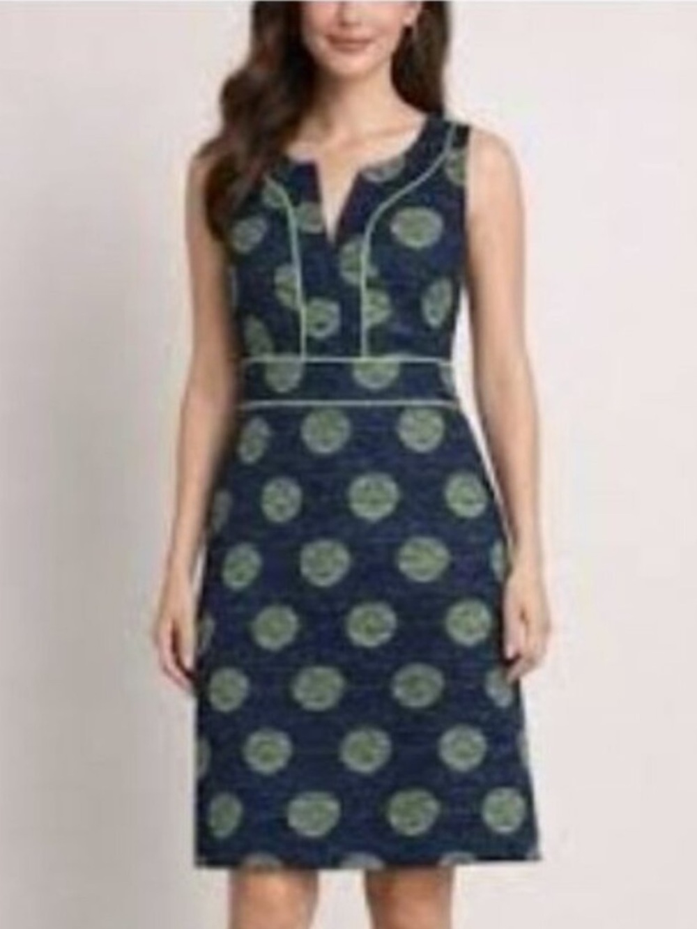 Banana Republic Sleeveless Navy Dress with Green Medallion Print Lined